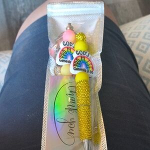 Yellow Beaded Pen with God's Promise Design
